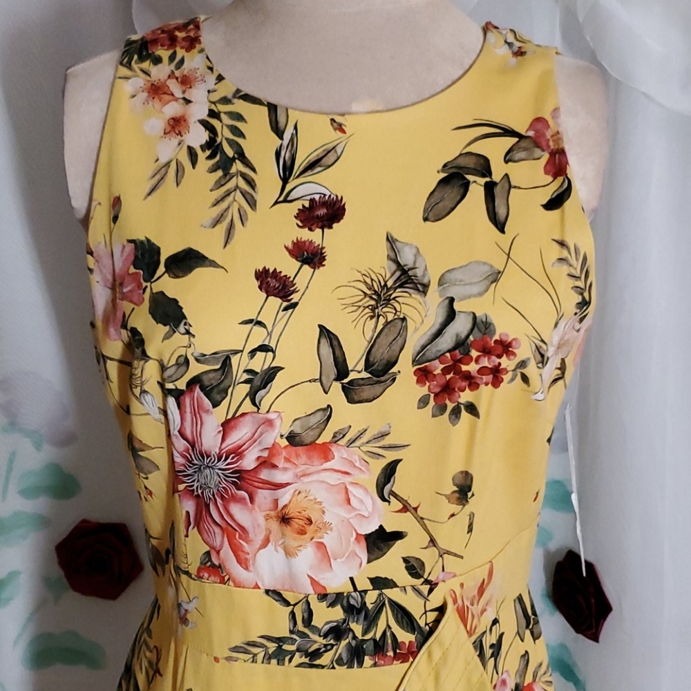 ANTONIO MELANI Yellow Floral Midi Dress - Picture 2 of 12